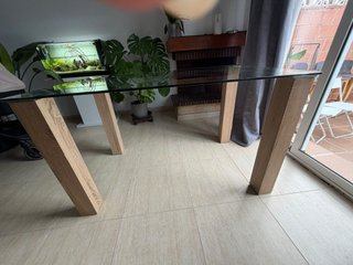 Mesa de comedor cristal y madera