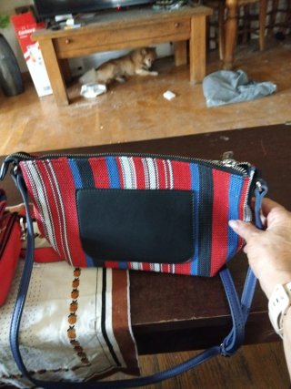 Bolso bandolera rayas azul y rojo