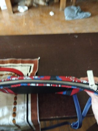 Bolso bandolera rayas azul y rojo