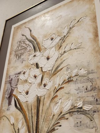 Pareja cuadros decorativos  flores beige y marrón