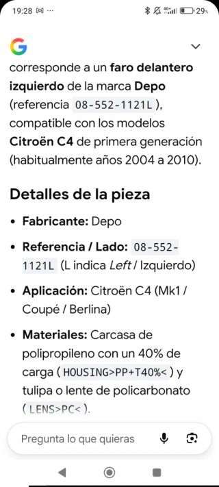 Faro delantero Citroen C4