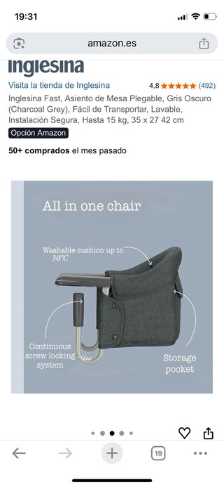 Trona Inglesina Fast Plegable Gris Oscuro