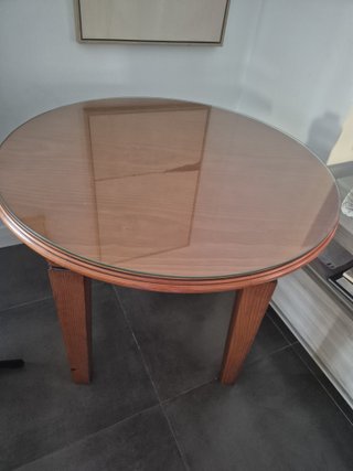 Mesa auxiliar redonda madera y cristal