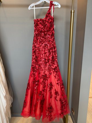 Vestido fiesta rojo sirena pedrería