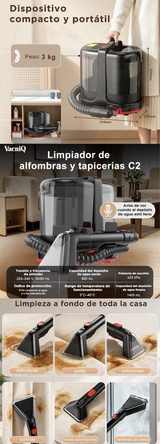 Aspirador Limpiador de Tapicerías 25kPa 1400ML