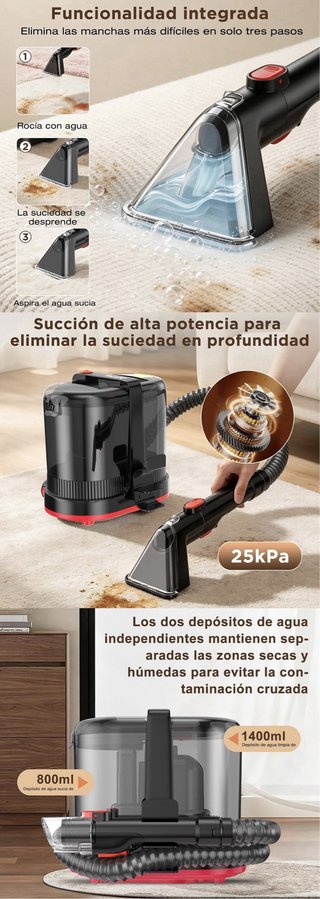 Aspirador Limpiador de Tapicerías 25kPa 1400ML