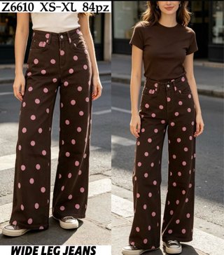 Pantalones anchos lunares marrones y rosas