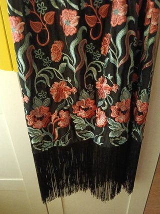 Vestido bordado floral con flecos