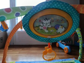 Parque infantil con gimnasio y alfombra