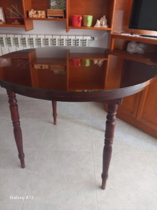 Mesa redonda cristal y madera