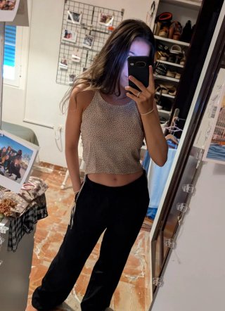 Top lunares beige y negro talla S