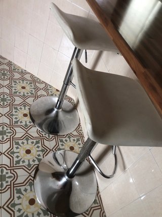 4 Taburetes Cocina Piel Blanco Roto