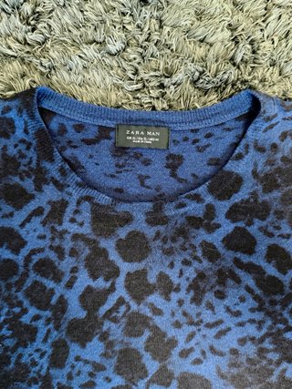 Jersey Hombre Zara Estampado Leopardo Azul L