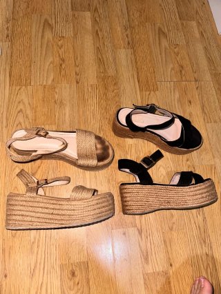 Sandalias Plataforma Beige y Negras Talla 37