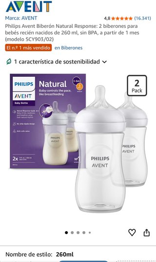 2 Biberones Philips Avent Natural 260ml