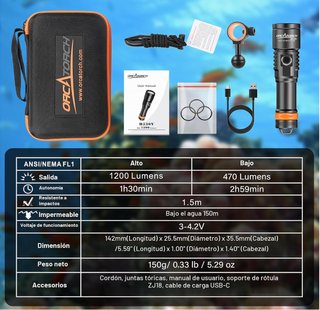 Linterna de buceo ORCATORCH D530V 1200lm