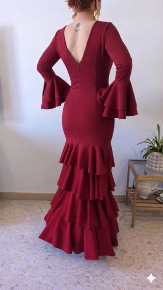 Traje de flamenca rojo vino TODAS LAS TALLAS