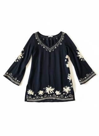 Vestido Boho Free People bordado negro + cinturon