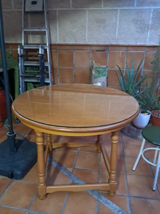 Mesa redonda madera y cristal