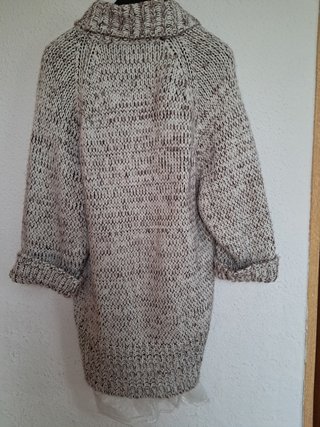 Chaqueta punto lana gruesa jaspeada beige y marrón