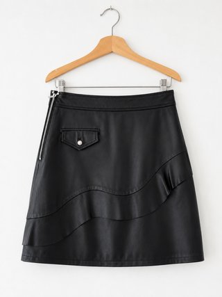 Falda Sandro Piel Negra Volante