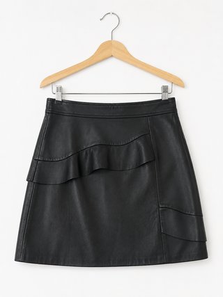 Falda Sandro Piel Negra Volante