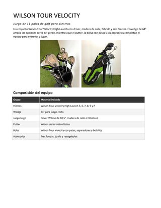 Set de Palos de Golf WILSON TOUR VELOCITY