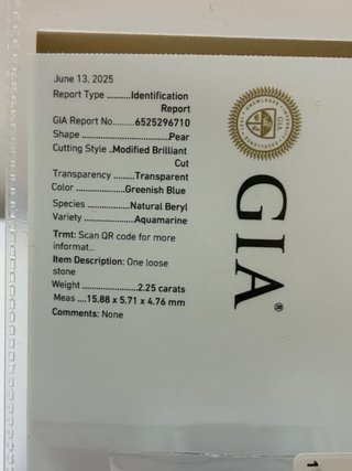 Aguamarina Natural 2.25 Ct GIA Certificada