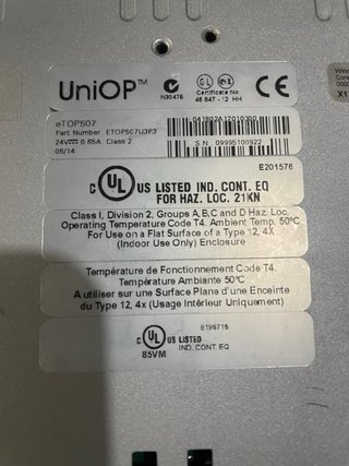 Pantalla HMI EXOR UniOP eTOP507U3P3