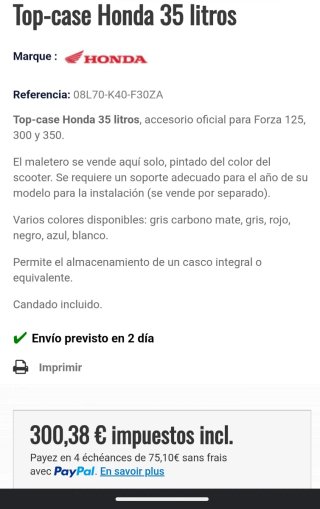 Maleta Baúl Honda Forza 35L Original
