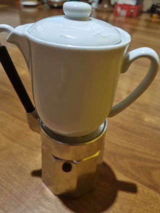 Caffettiera in ceramica e metallo vintage anni '80