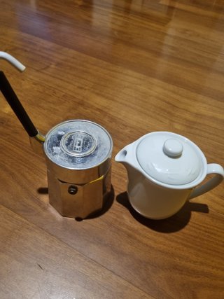 Caffettiera in ceramica e metallo vintage anni '80