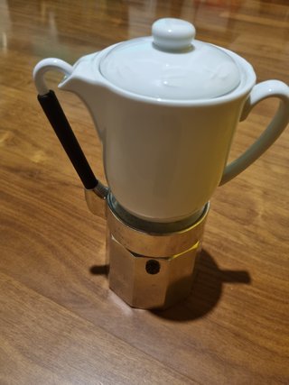 Caffettiera in ceramica e metallo vintage anni '80