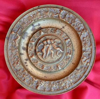 ANTIGUO PLATO BRONCE PETITORIO QUERUBINES LIMOSNA