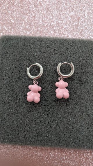 Pendientes oso Tous rosa y aro plateado