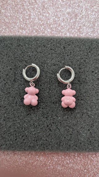 Pendientes oso Tous rosa y aro plateado