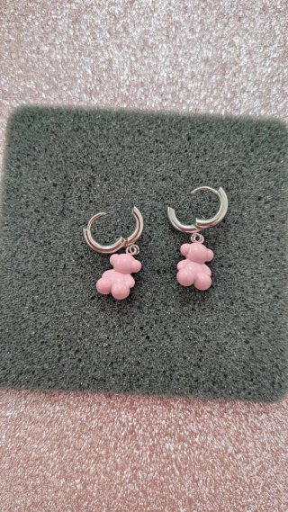 Pendientes oso Tous rosa y aro plateado