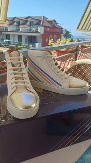 Scarpe alte in pelle bianche e argento n.40