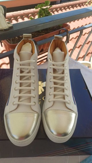 Scarpe alte in pelle bianche e argento n.40