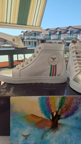 Scarpe alte in pelle bianche e argento n.40