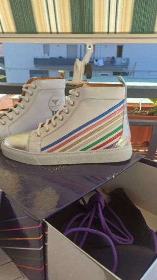 Scarpe alte in pelle bianche e argento n.40