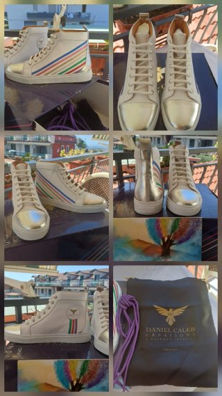 Scarpe alte in pelle bianche e argento n.40