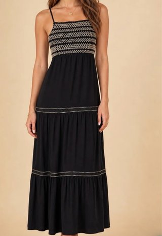 Vestido largo Zara negro bordado
