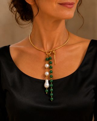 Collana artigianale oro e pietre verdi