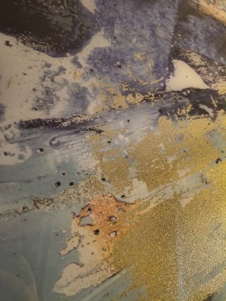Cuadros Abstractos Azul y Dorado con Marco