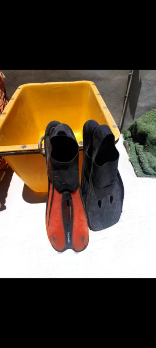 Aletas de buceo/snorkel (2 pares cada una a 15€)