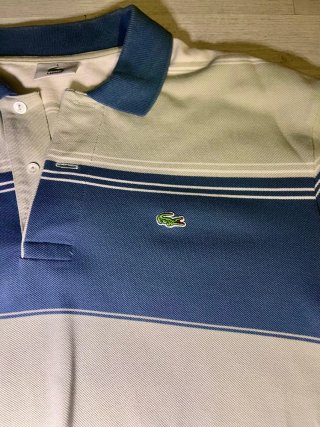 Polo Lacoste Talla L Rayas Azul/Crema