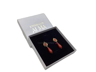 pendientes oro 18k con piedra con coral