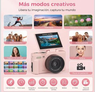 Cámara Digital Csmars 5K Pantalla Abatible
