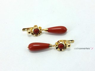 pendientes oro 18k con piedra con coral